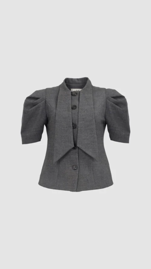 XSML Bitna Blouse Atasan Wanita Cream Detail Kerah Unik Lengan Pendek