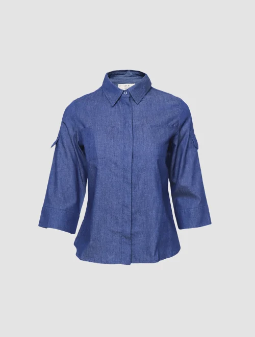 XSML Fransis Shirt Kemeja Wanita Lengan Pendek Blue Polos Daily Wear