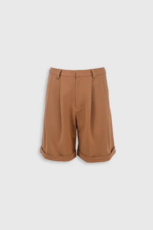 XSML Edric Shorts Celana Pendek Pria Cokelat Pleat Design Casual