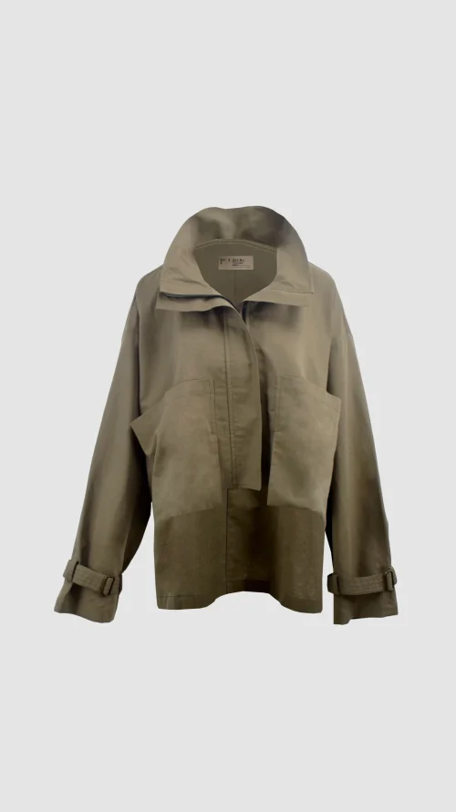 XSML Jeanne Outer Jaket Wanita Olive Green Katun Linen Premium