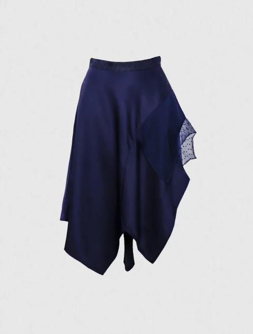 XSML Elizabeth Skirt Rok Midi Wanita Blue Pola Asimetris