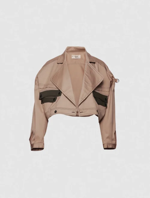 XSML Laurence Jacket Outer Wanita Cream Cropped Lengan Panjang