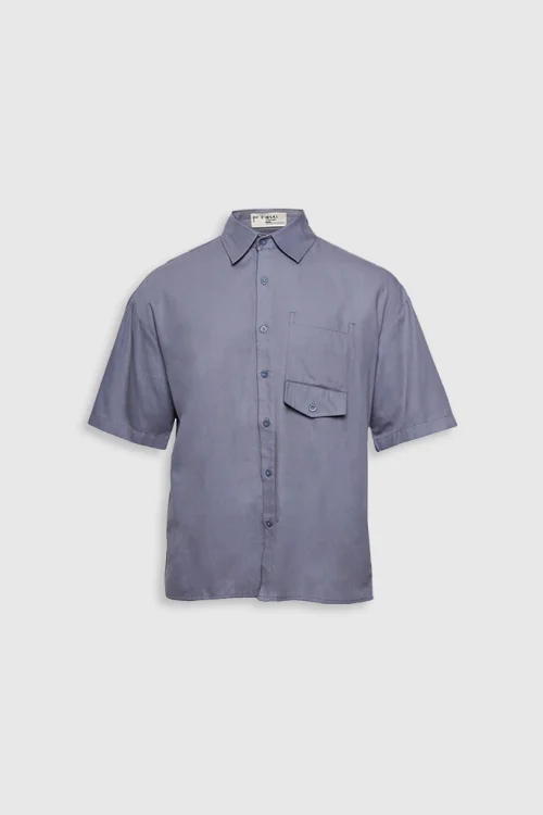 XSML Nico Shirt Kemeja Pria Lengan Pendek Grey Casual Saku Nyaman