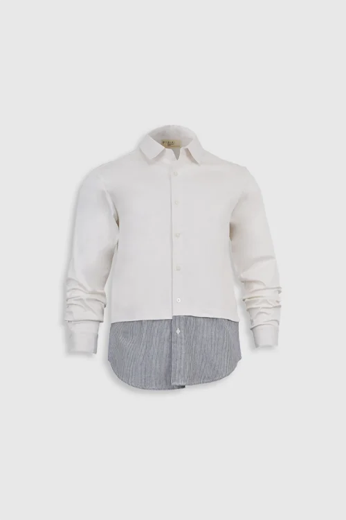 XSML Kenzi Shirt Kemeja Pria Putih Garis Abu Lengan Panjang Casual Formal