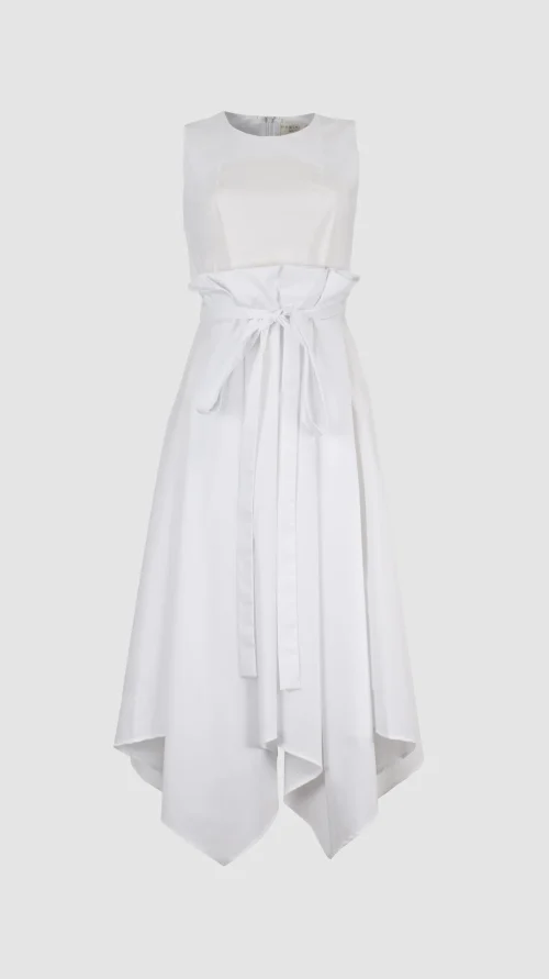 XSML Kanna Dress Wanita Gaun Putih Pita Menawan