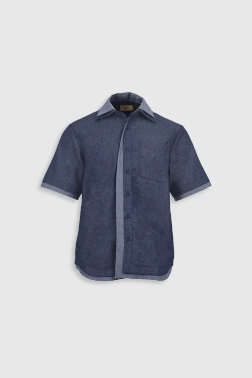 XSML Furio Shirt Kemeja Pria Denim Blue Kerah Klasik dan Dua Kancing