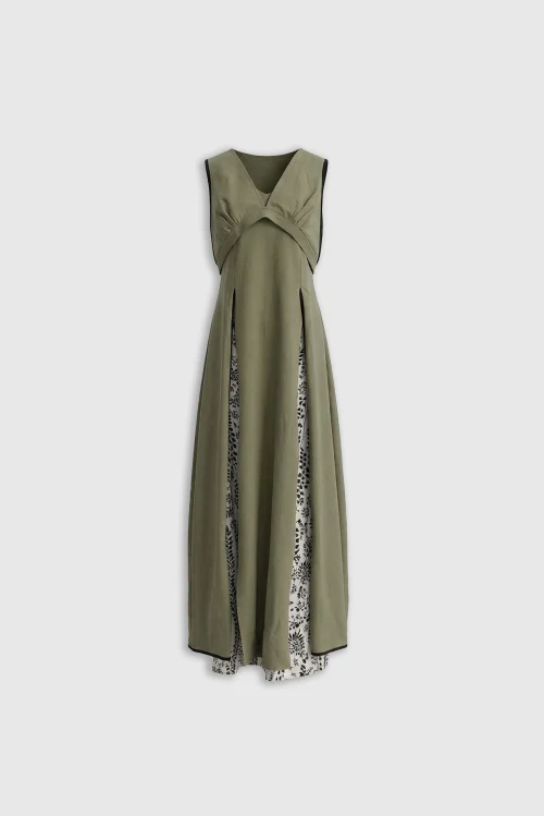 XSML Gaia Layered Cut-Out Maxi Dress - Olive Green