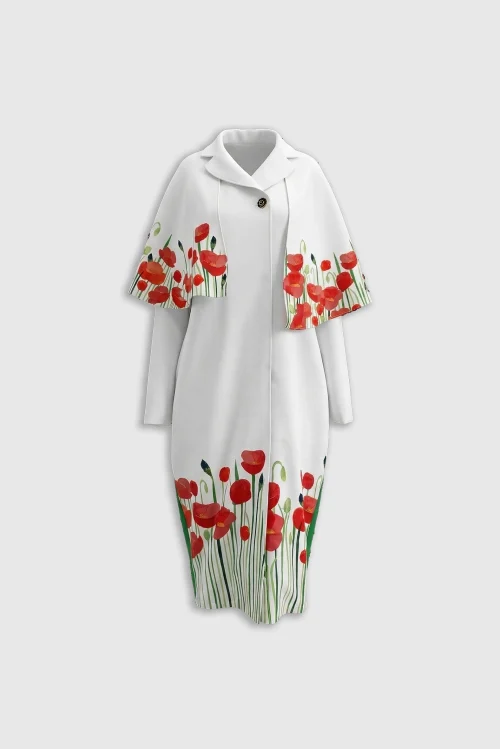 XSML Poppy Fields Cape Coat Dress - White Red