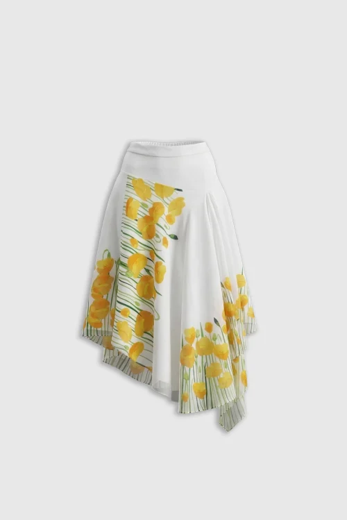 XSML Meadow Hand-Painted Asymmetrical Skirt - White Yellow