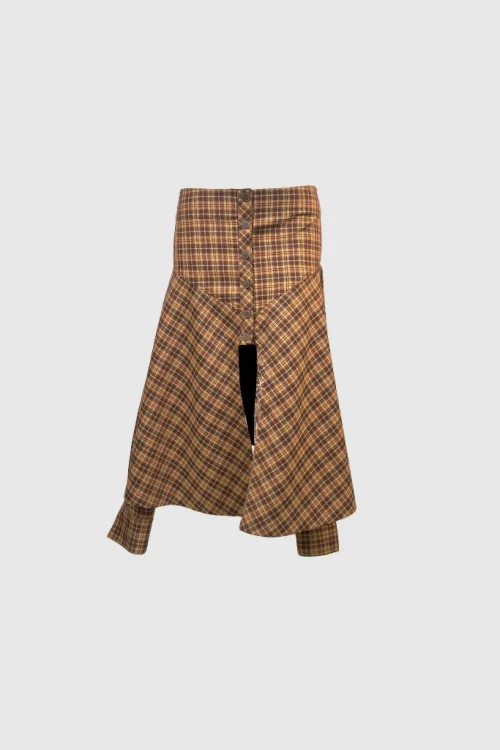 XSML Deconstructed Plaid Skirt – Rustic Earth Tones