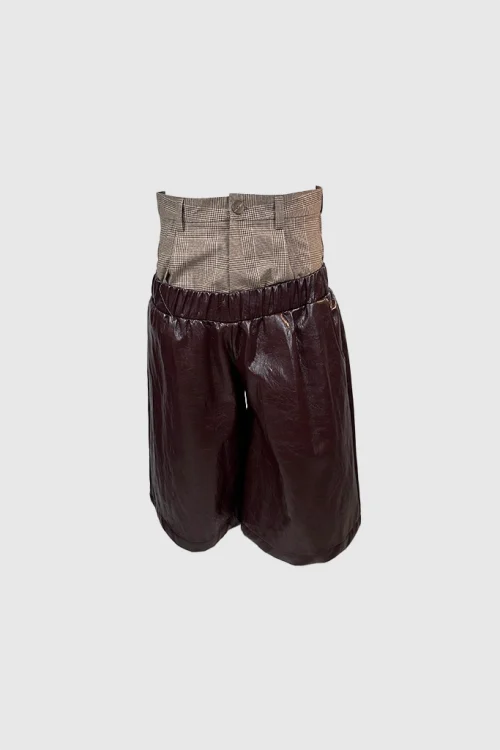 XSML Trompe L'oeil Hybrid Shorts – Burgundy Leather & Plaid