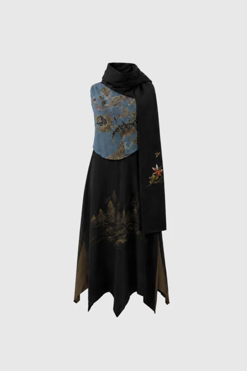 XSML Tsuru Scarf-Drape Kimono-Batik Dress