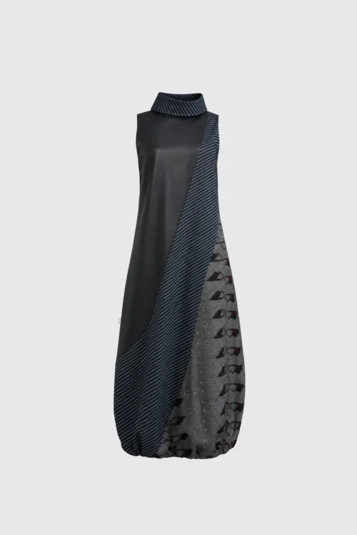 XSML Kuro Asymmetric High-Neck Kimono-Batik Dress